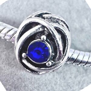 Royal Blue Rose Knot Silver Bead Charm fits PANDORA